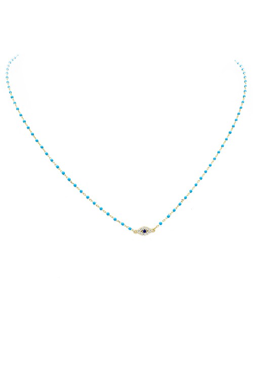 Sterling Silver Gold Plated Cz Evil Eye Necklace #10255