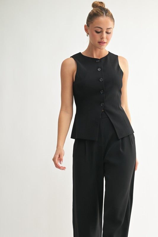 Slit Front Button Vest