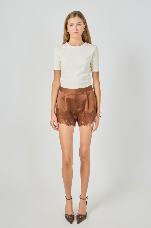 Lace Trim Satin Shorts