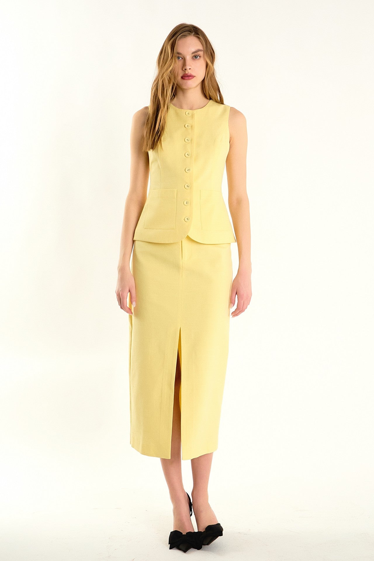 Front Slit Linen Skirt