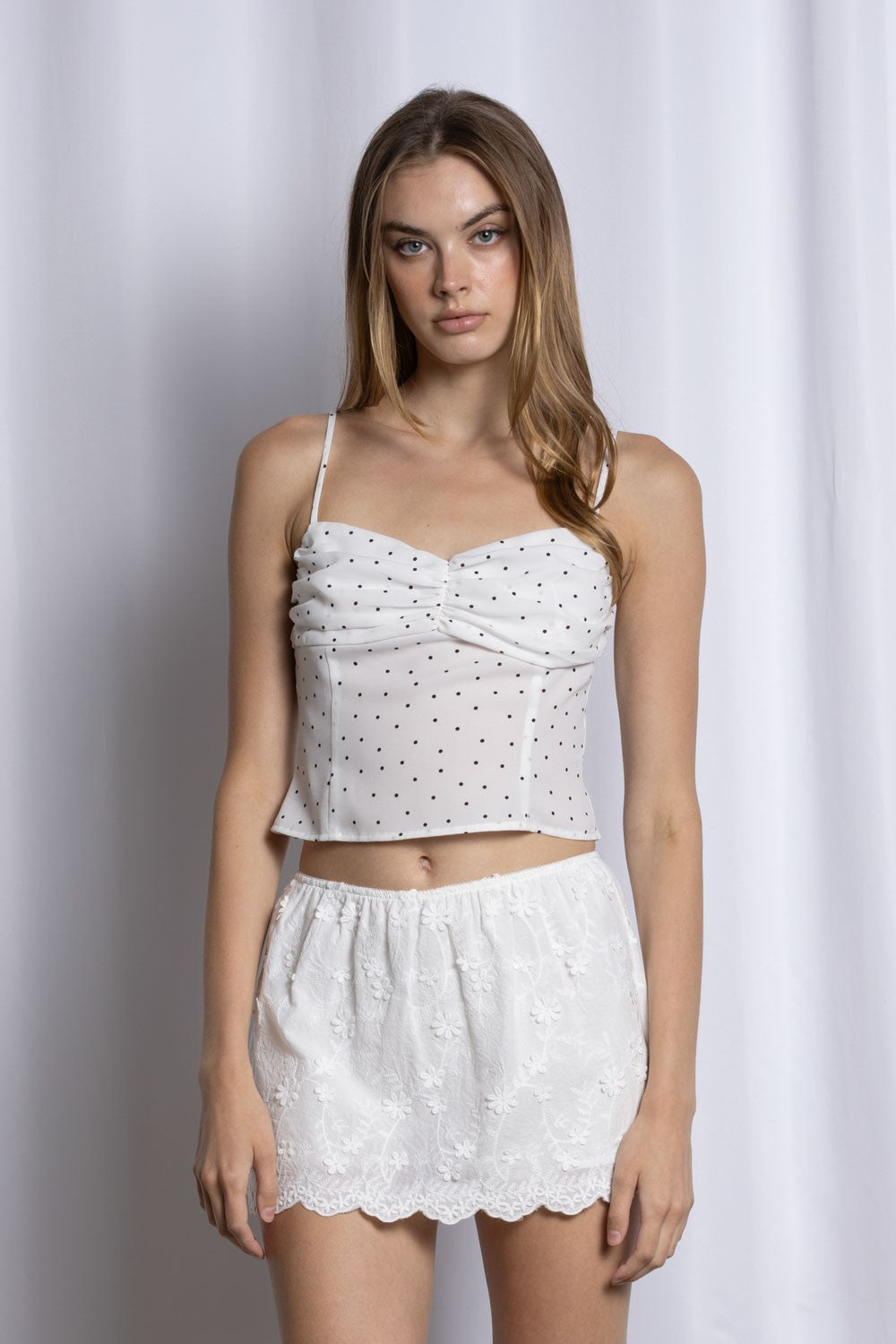 Polka Dot Print Lace Cami
