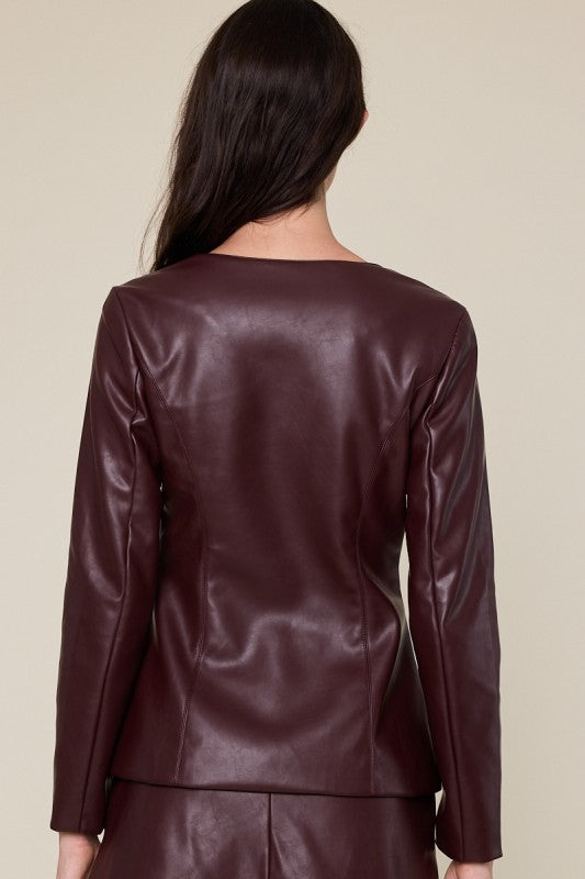 Plum Faux Leather Blazer