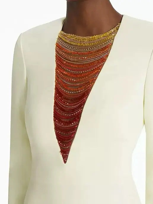 White Detail Beaded Gown