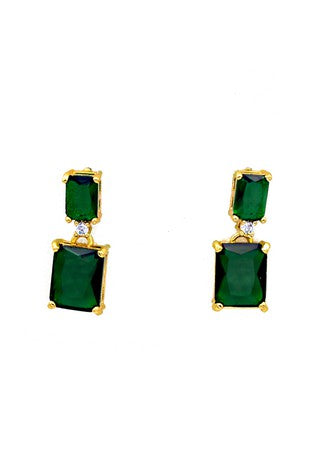 Earring Emerald Colored Two Squares