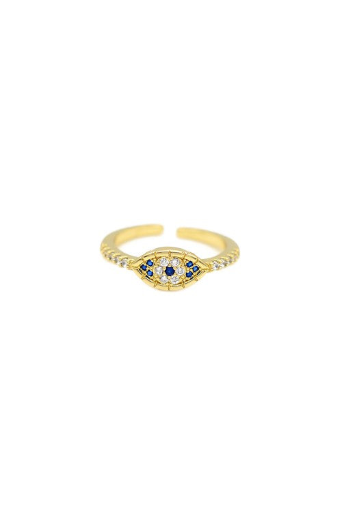 Ring Gold Cubic Zirconia Evil Eye Adjustable Ring