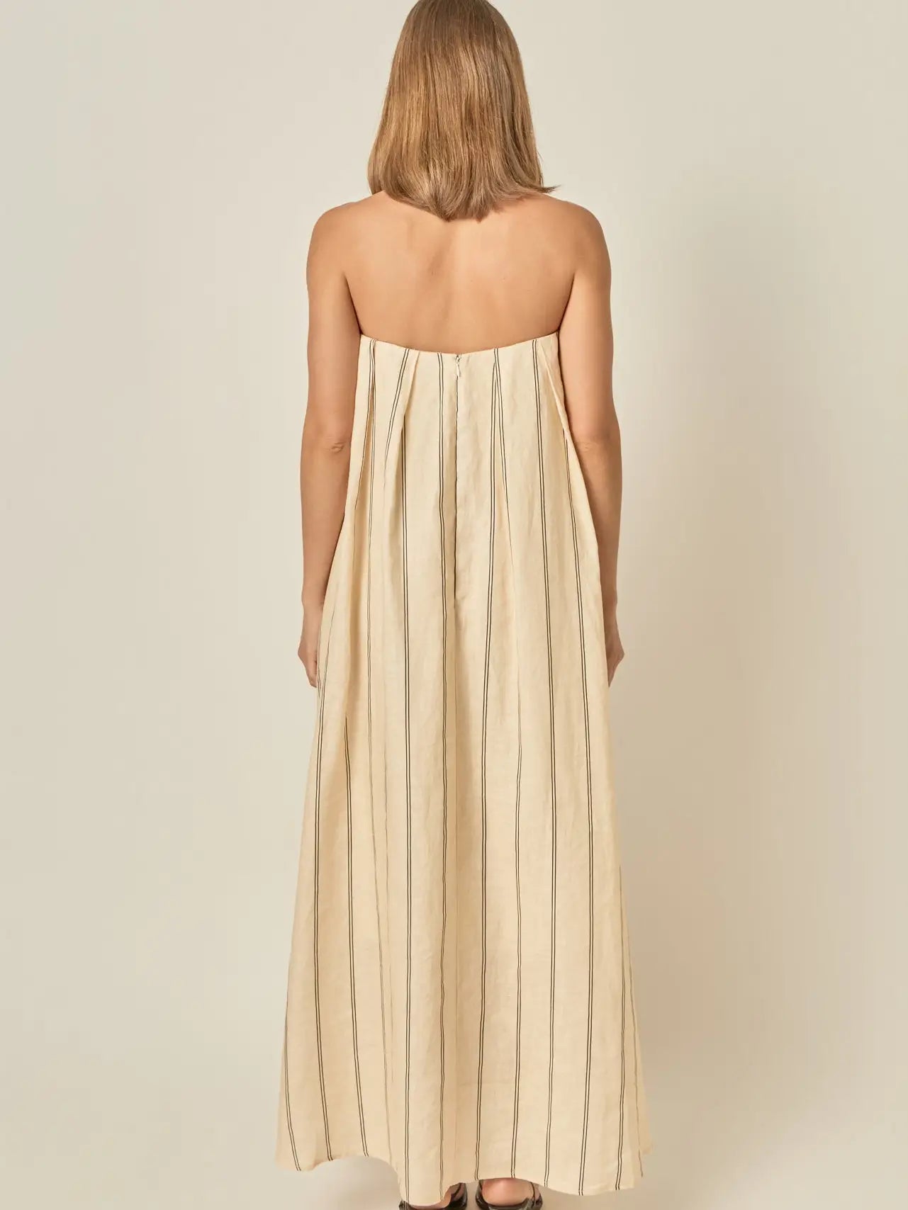 Strapless Pintuck Stripe Maxi Dress
