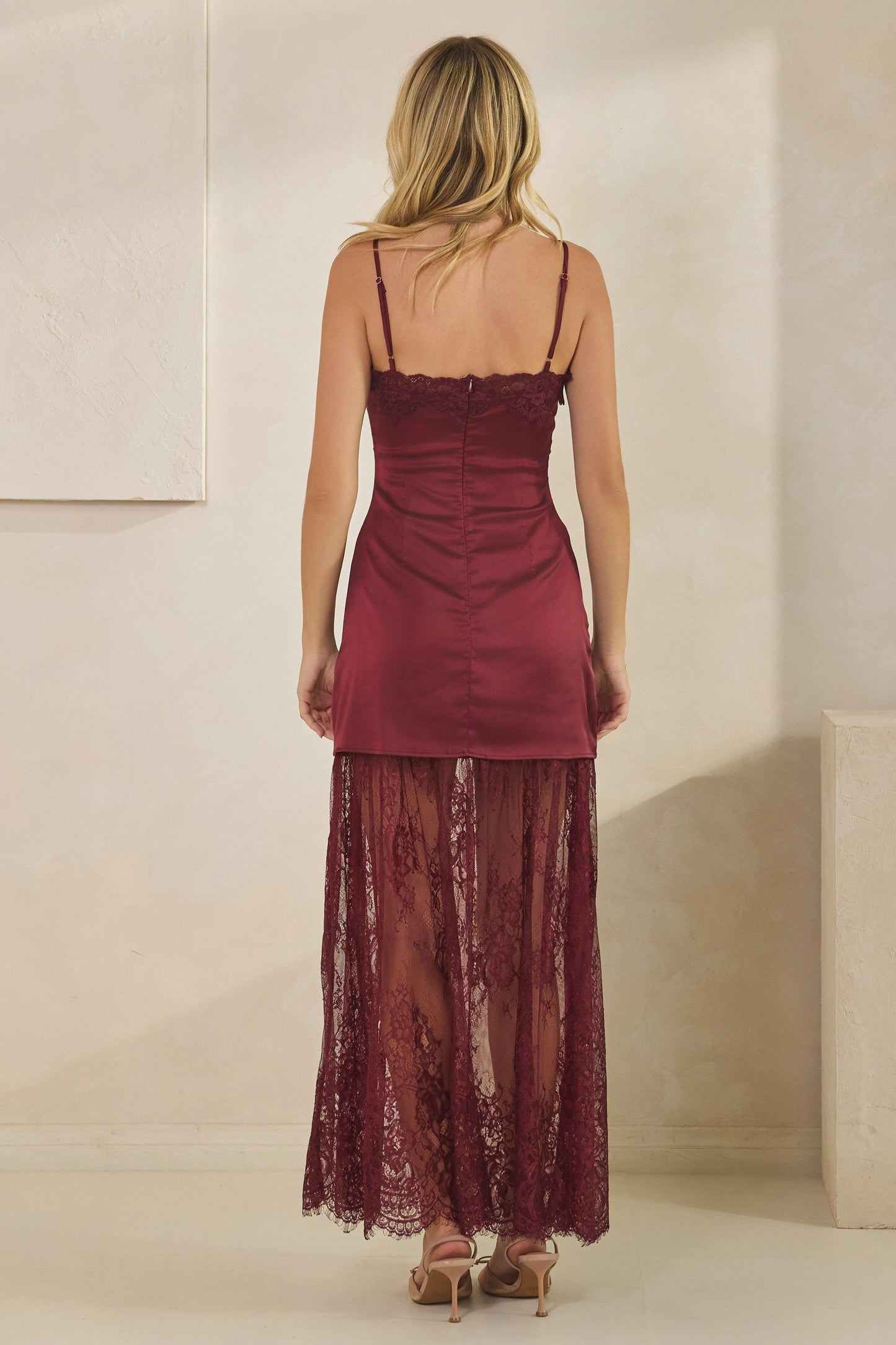 Dark Cherry Satin Maxi Dress