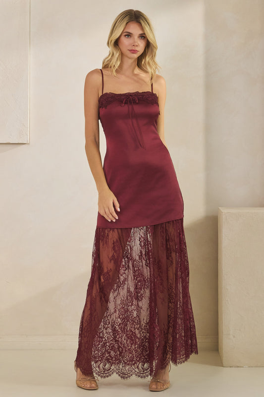 Dark Cherry Satin Maxi Dress