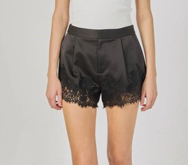 Lace Trim Satin Shorts