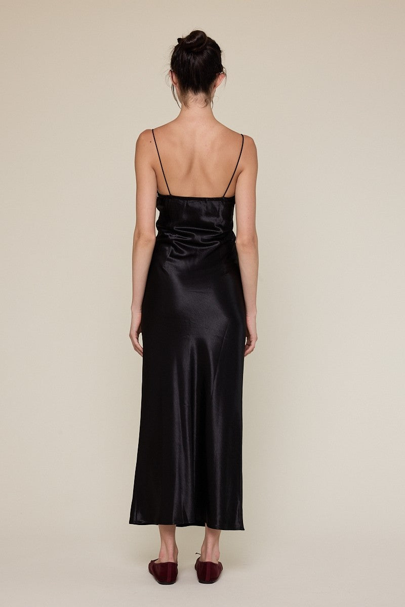 Satin Twist Front Midi Dress