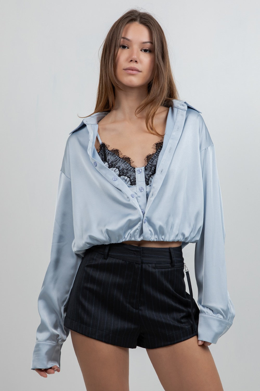 Blue Blouse With Lace Detail