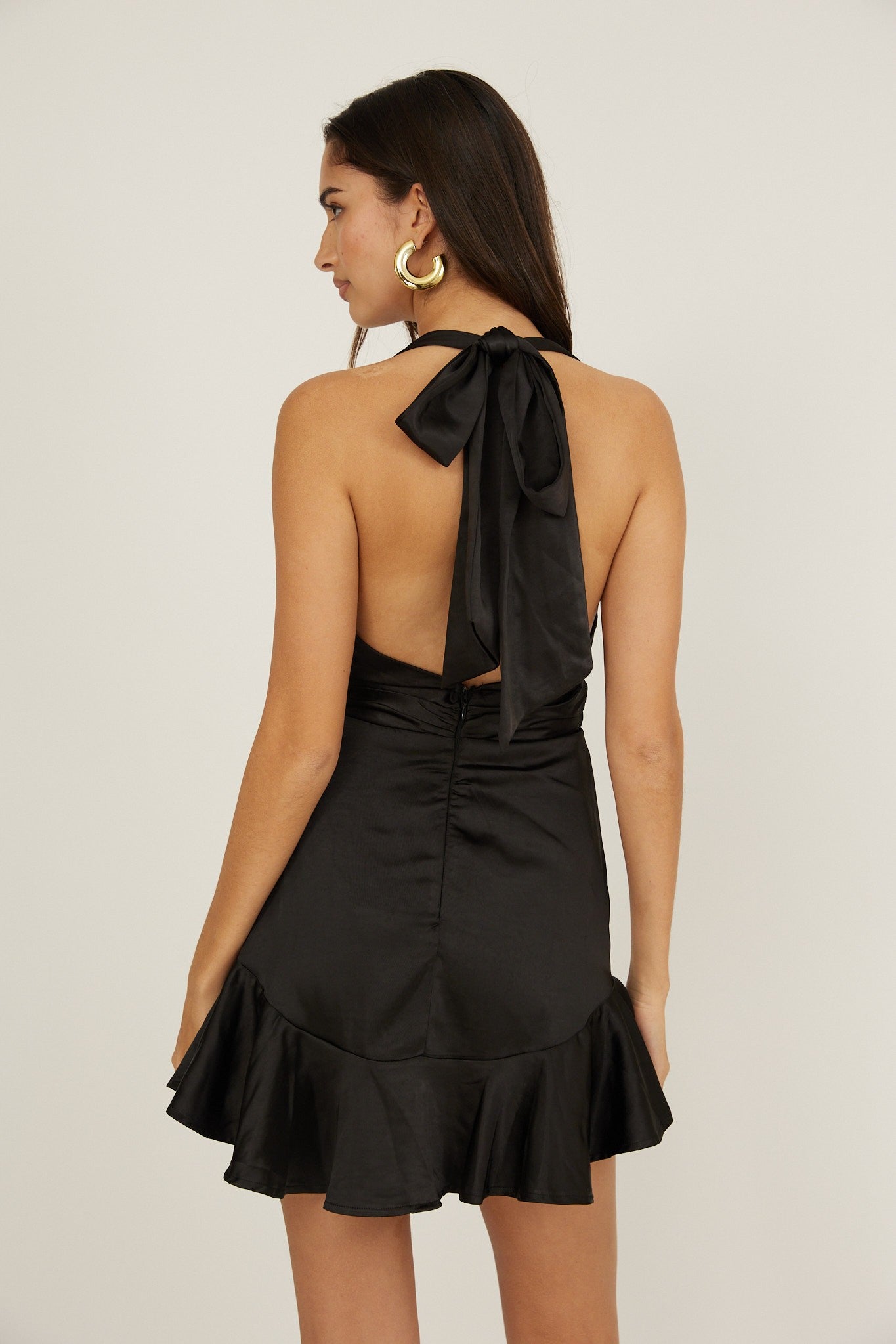 Satin Cowl Front Mini Dress