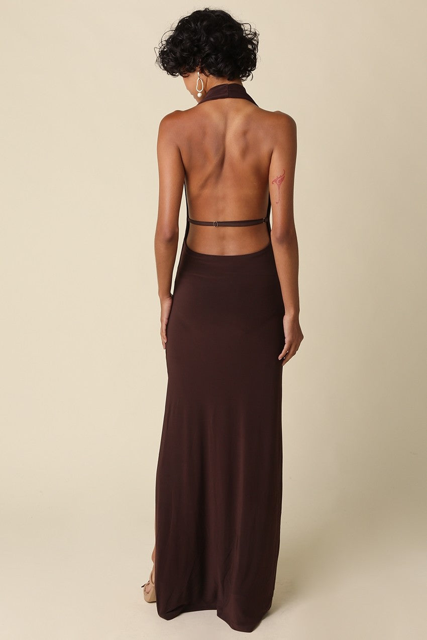 Open Back Halter Maxi Dress