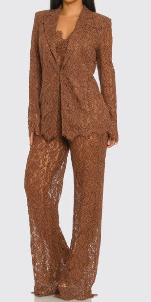 3 Piece Lace Trouser, Blazer and Cami Set