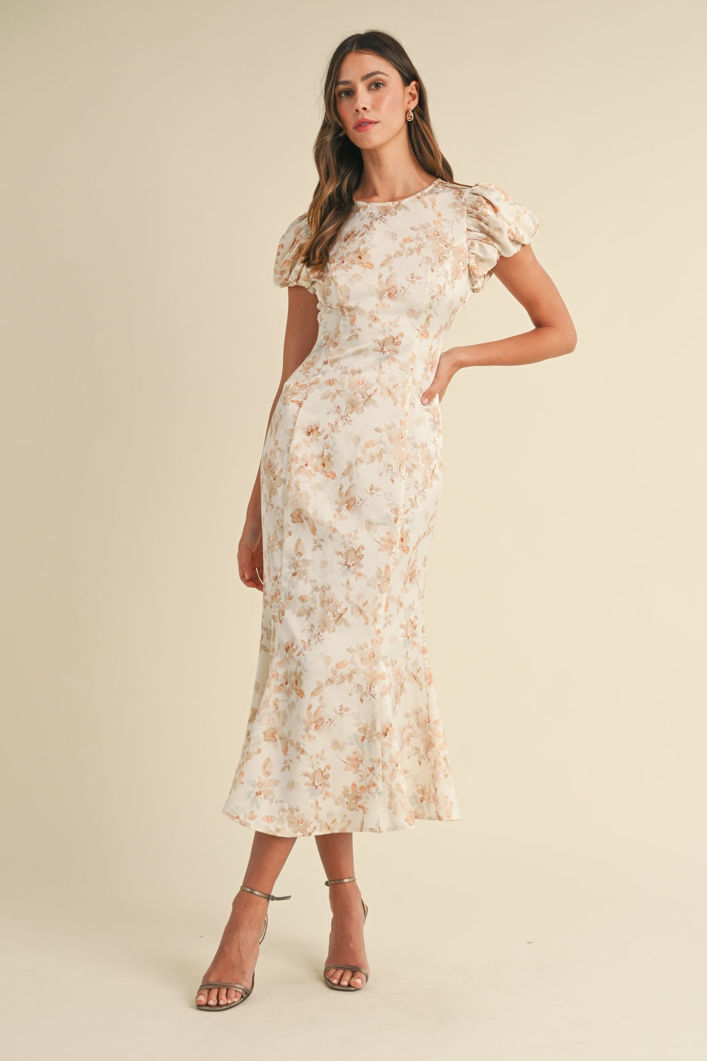Satin Floral Midi Dress