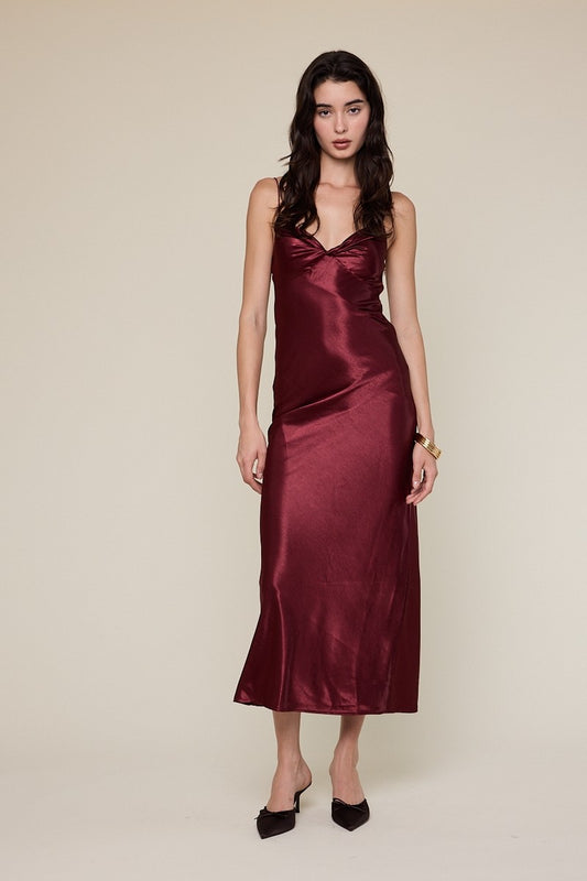 Satin Twist Front Midi Dress