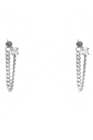 Silver Cubic Zirconia Chain Dangle Earring #8011