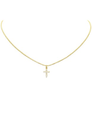 Sterling Silver Gold Plated Cz Cross Necklace #8010