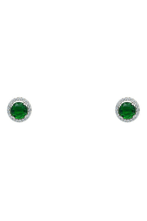 Silver Emerald Cubic Zirconia Post Earring #20015