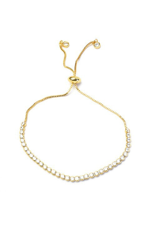 Gold Cubic Zirconia Adjustable Pull Tie Bracelet #1025