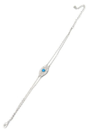 Silver Cubic Zirconia Evil Eye Chain Bracelet #1056