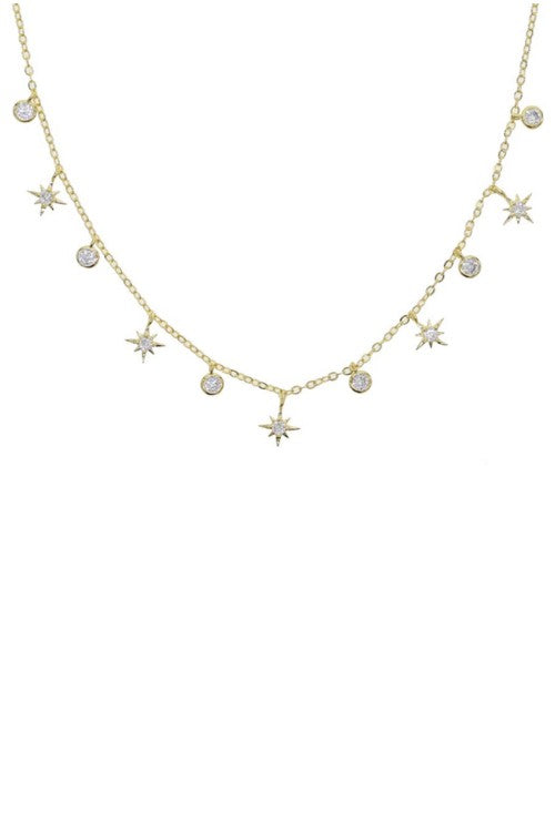 Cubic Zirconia Starburst Charm Necklace #1051