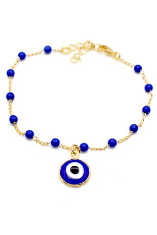 Gold Filled Evil Eye Beaded Charm Bracelet #1053