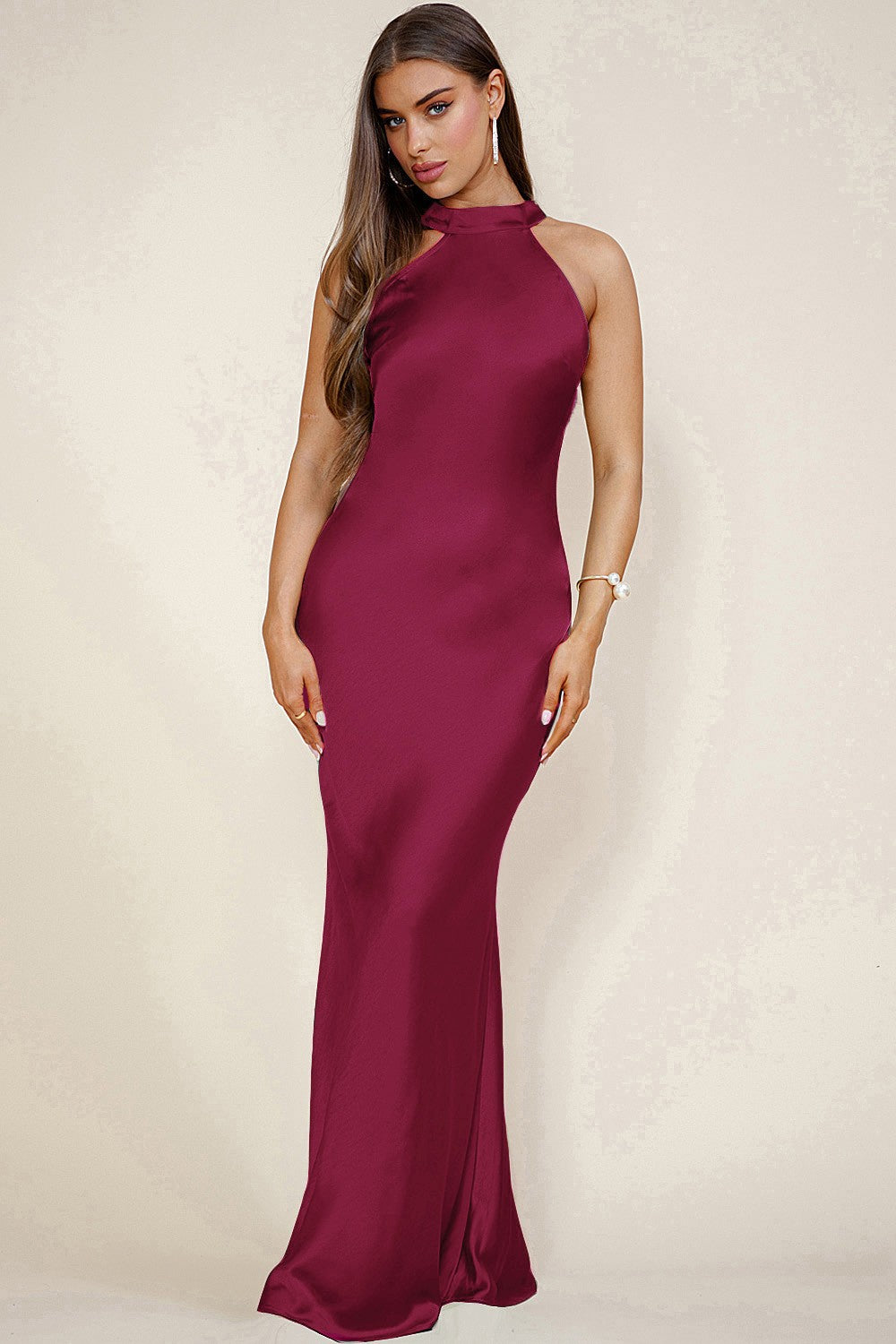 Emerald Satin Maxi Dress