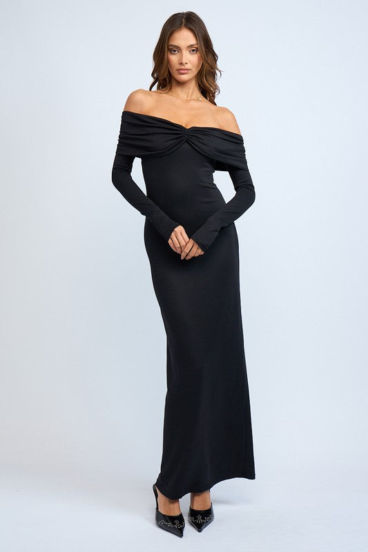 Black Long Sleeve Off The Shoulder Maxi Dress