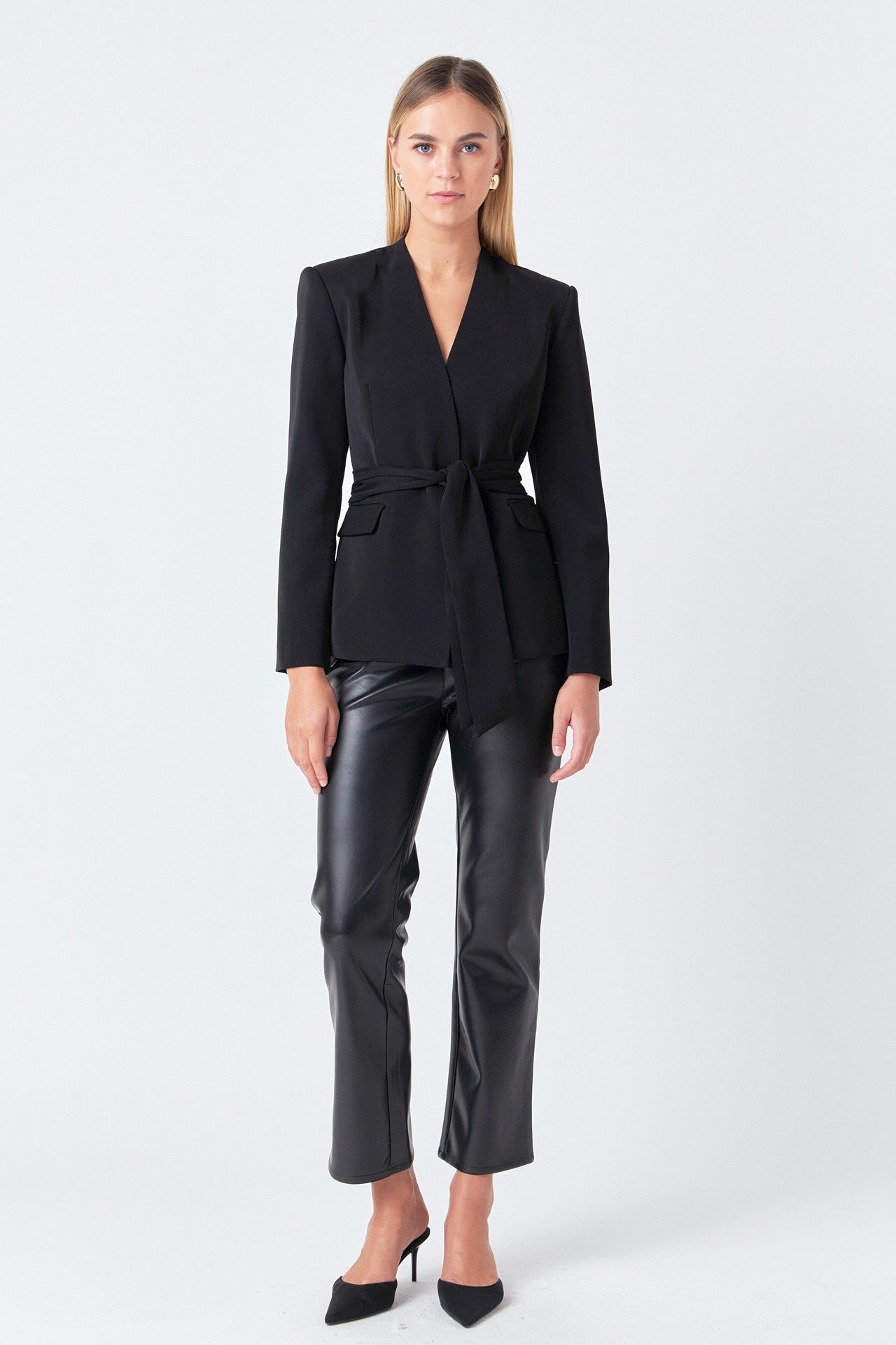 Black Blazer With Waist Tie