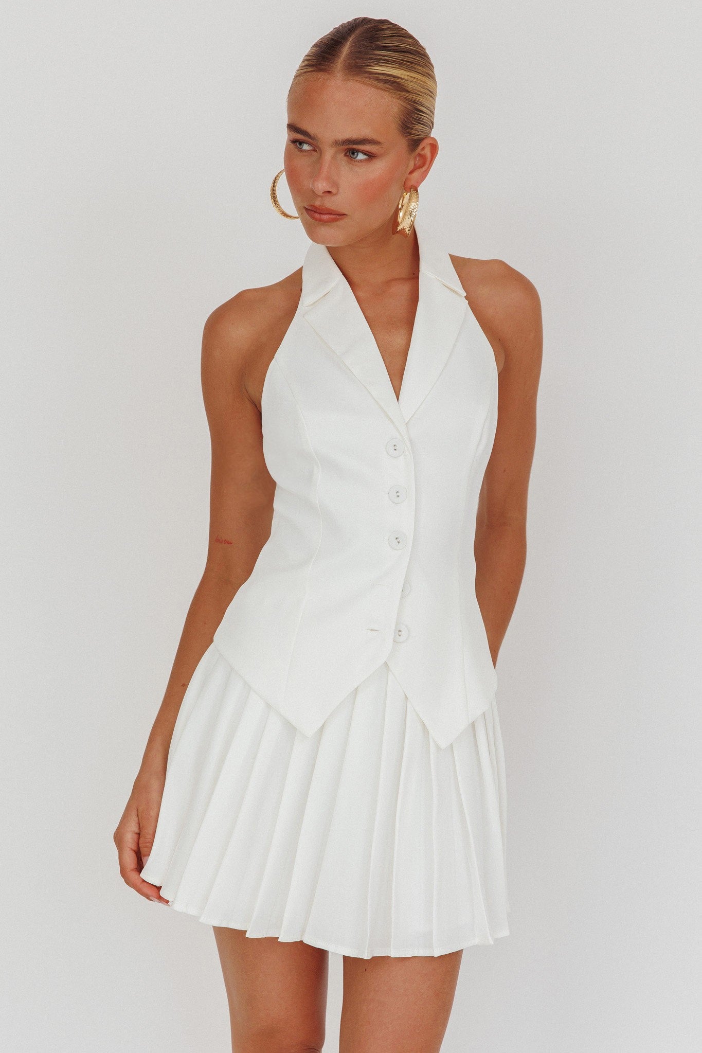 White Skirt and White Vest Set