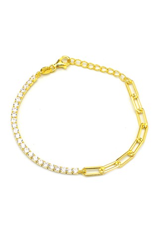 Sterling Silver Gold Plated Cz Chain Bracelet #10259