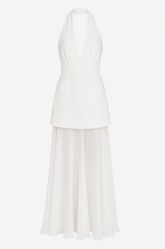 Halter Mesh Sheer Bottom Maxi Dress