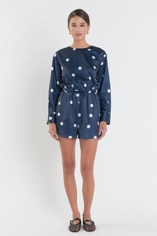 Dot Printed Satin Romper