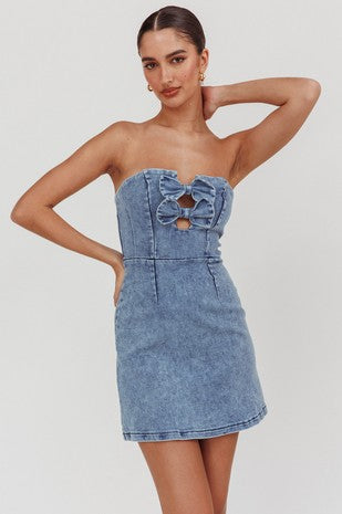 Front Bow Denim Dress