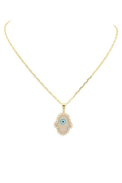 Gold Filled CZ Hamsa Pendant Necklace #30006