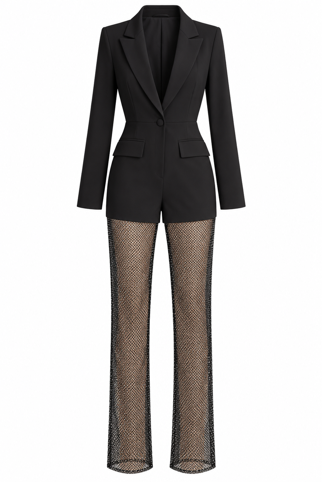 Rhinestone Mesh Blazer Jumpsuit