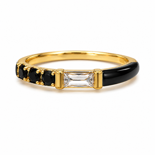 Ring Black Brass Gold Dipped Cubic Z.