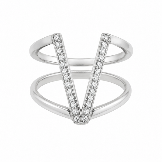 Ring Silver Color V Shape Brass Jewelry Gold Dipped