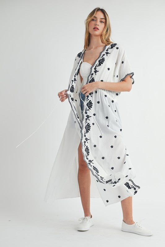 Kimono Floral Embroidered Maxi