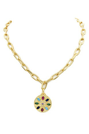 Gold Multi Color Cubic Zirconia Necklace #70920255