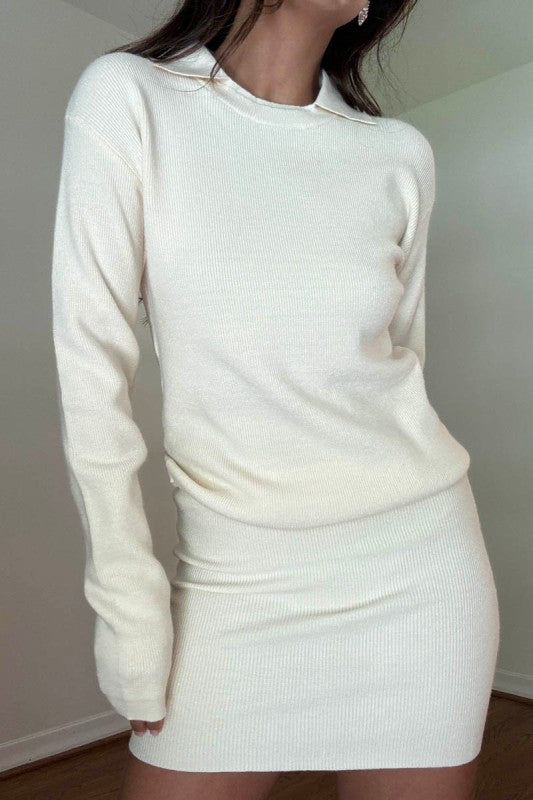 White Collar Sweater Top and Skirt SET