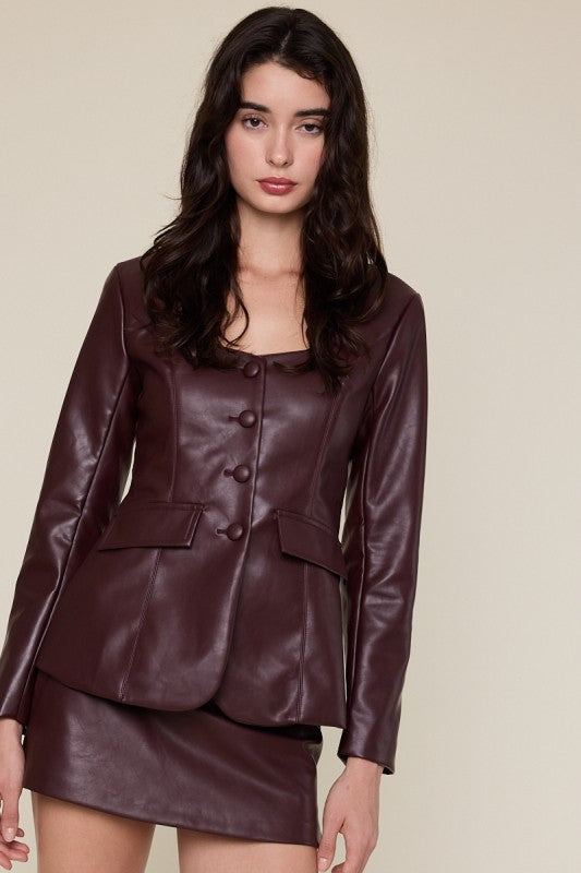 Plum Faux Leather Blazer
