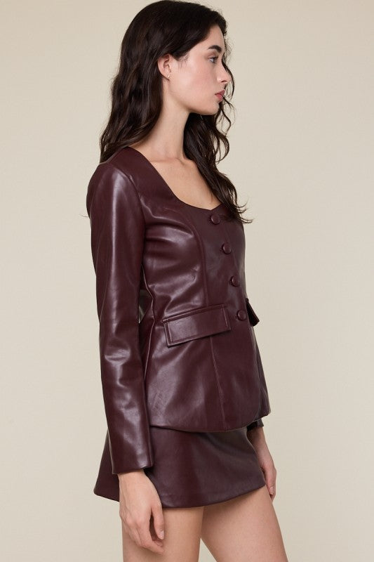 Plum Faux Leather Blazer