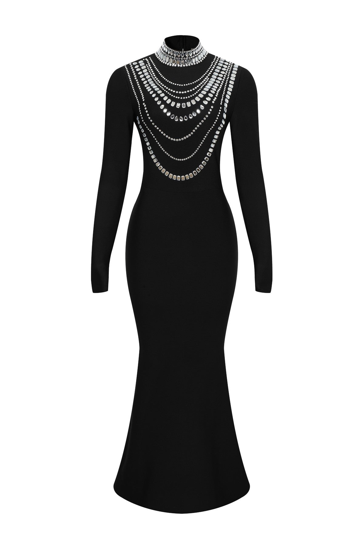 Embellished Mockneck Long Sleeve Dress