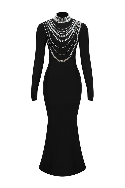 Embellished Mockneck Long Sleeve Dress