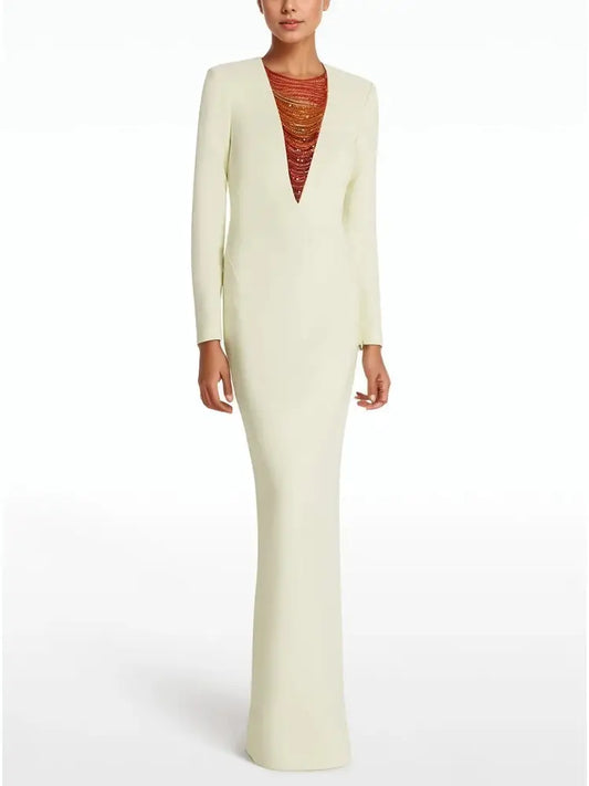 White Detail Beaded Gown