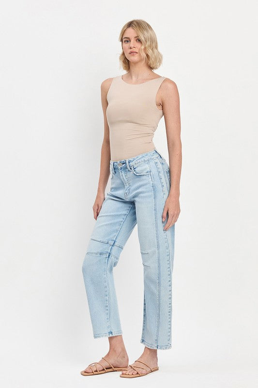 High Rise Light Wash Barrel Jean