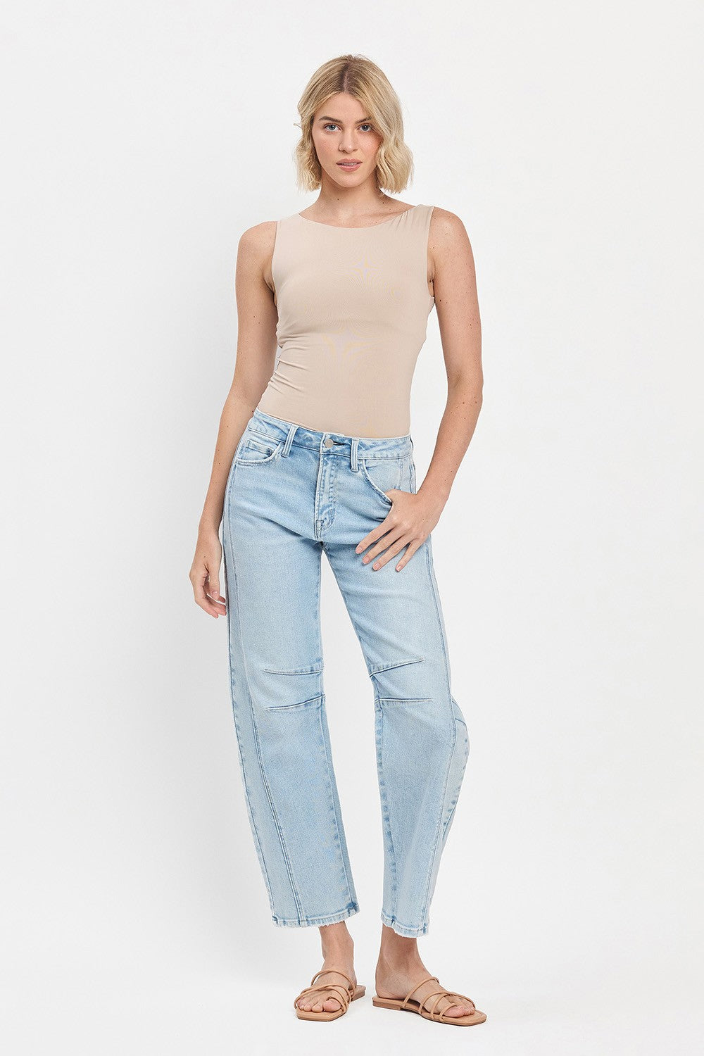 High Rise Light Wash Barrel Jean