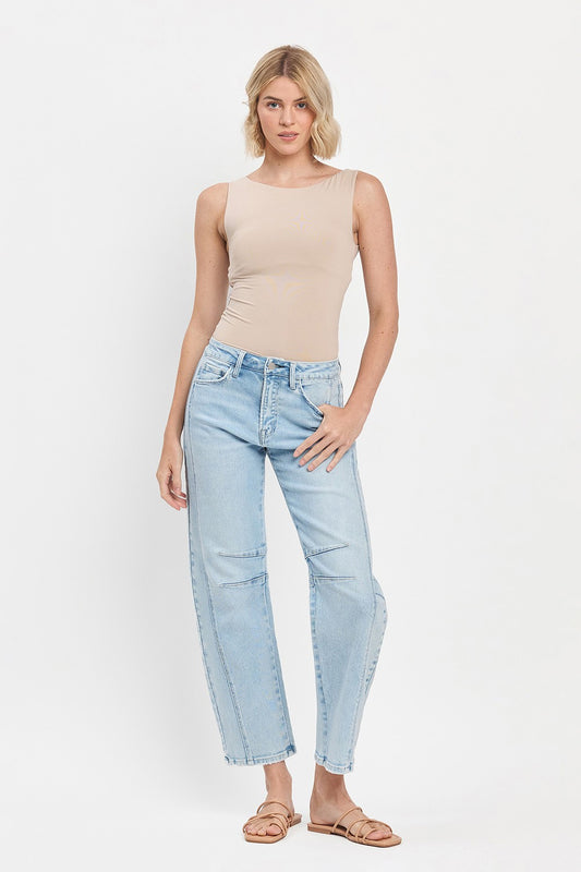 High Rise Light Wash Barrel Jean